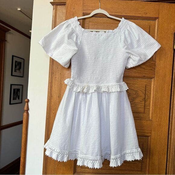 Ivy City Margot White Peplum Lace Embroidered Smocked Mini Dress - Picture 2 of 4
